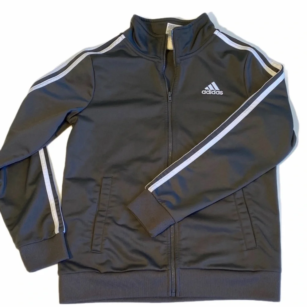 Adidas grey and white full-zip track jacket Boys size medium 10/12